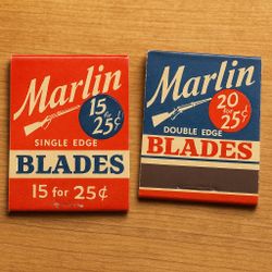 Marlin Razor Blade Matchbook USA 1940s Faux Blade Pack, Unused, Full