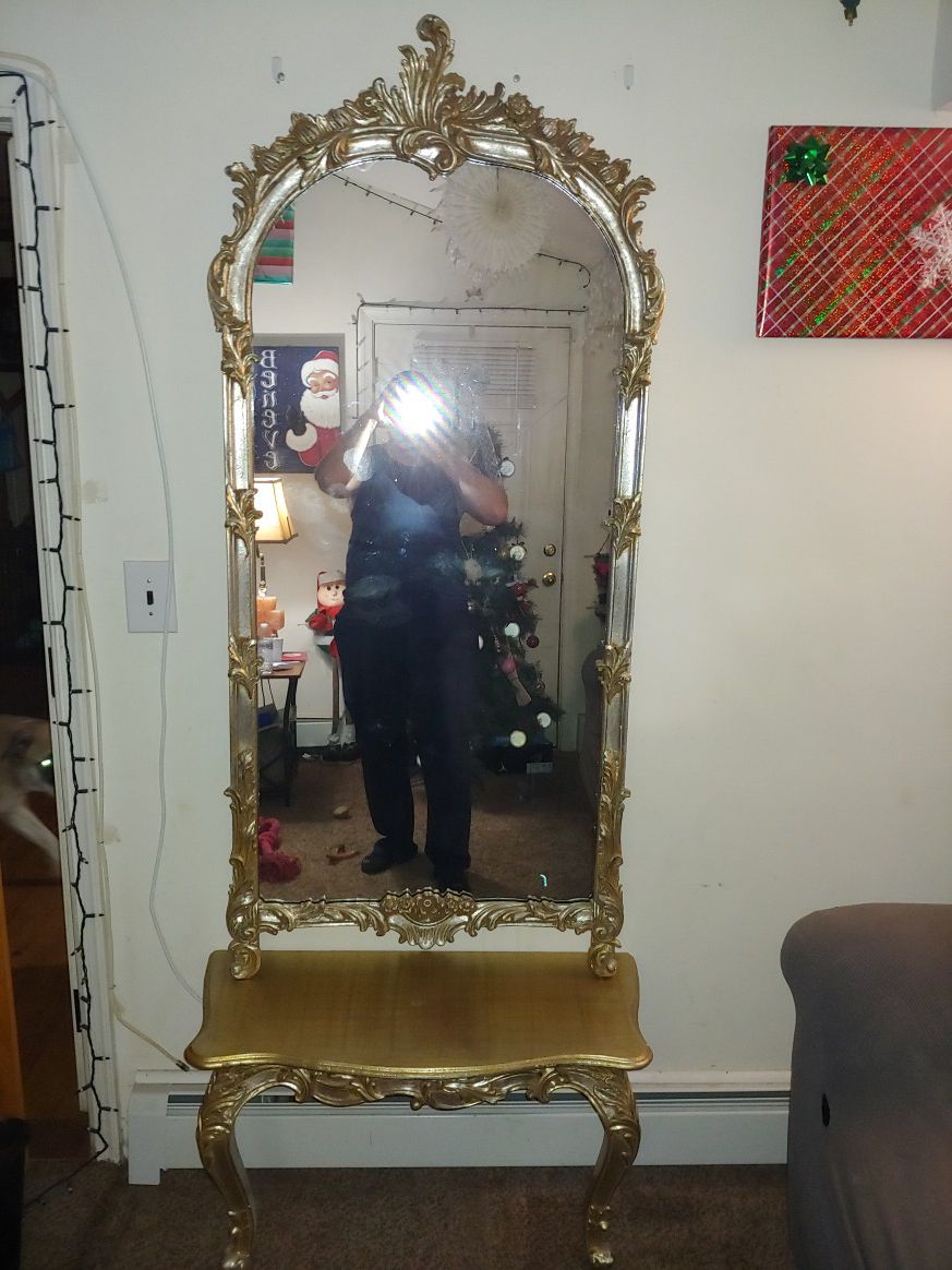 Beautiful Antique Italian Mirror w/ 2 leg stand