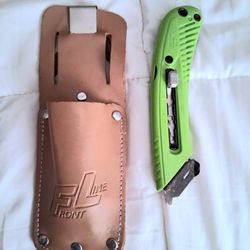 FRONT LINE LEATHER BOX CUTTER HOLSTER, AND KNIFE...asking $15.00
