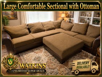 🔥 LARGE 3-PIECE SECTIONAL SOFA + OTTOMAN — VERY LOW PRICE! 🔥