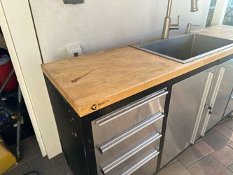 72 in. W x 19 in.D 37   In. Tall.  8-Drawer Black Rolling Stainless Steel Workbench with Butcher Block Top