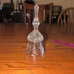 Elegant Glass Hand Bell, Diamonds & Etched Roses, Hex Handle.