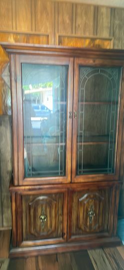 Two Piece Hutch Vintage China Cabinet