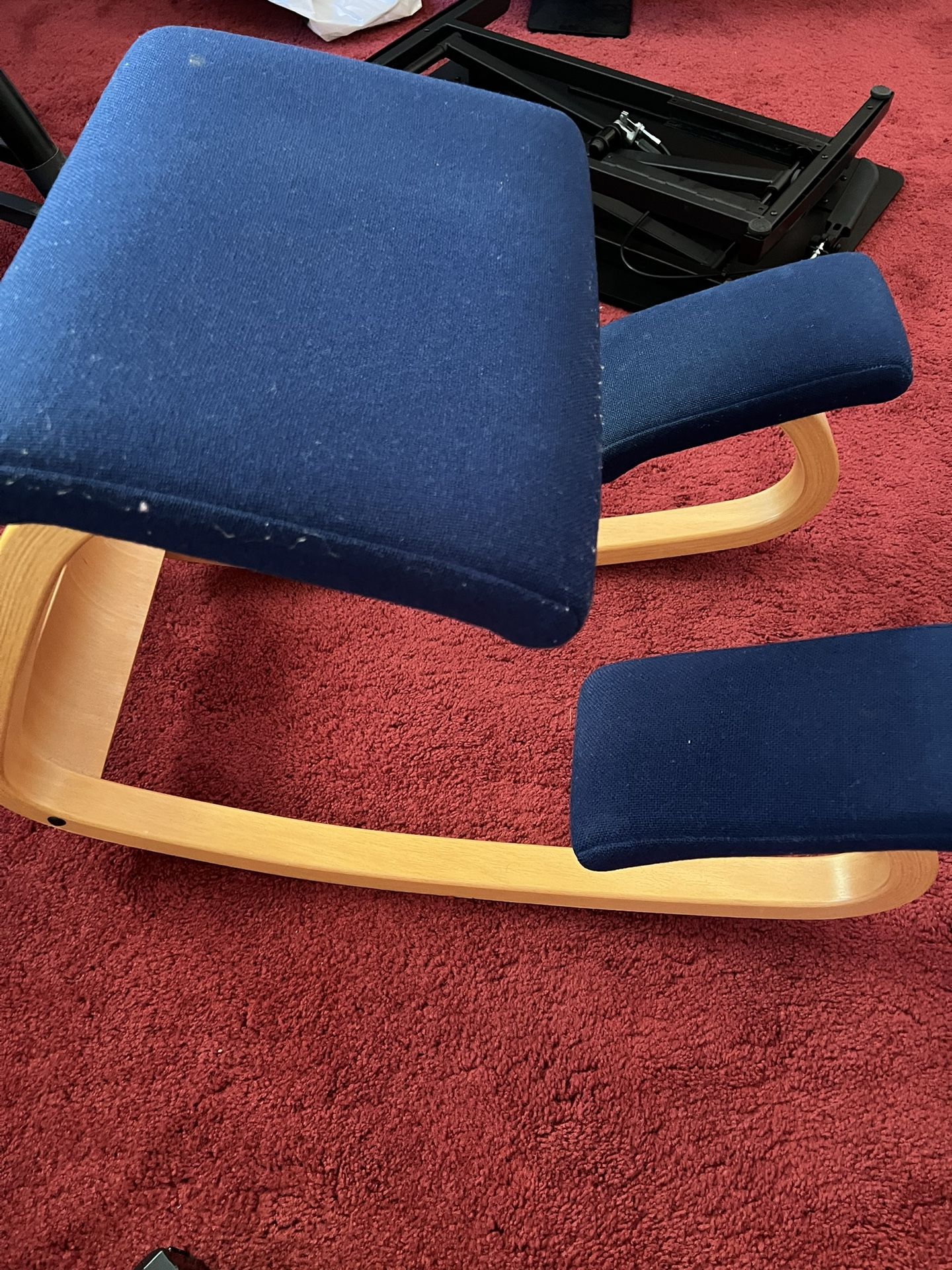 Blue Stokke Wooden Rocking Kneeling Chair, Ergonomic Rocker Stool for Home and Office, Angled Posture Seat