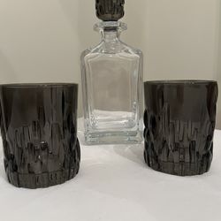 Reidel Nachtmann Shu Fa Smoke Crystal Decanter+ 2  Whiskey Tumblers