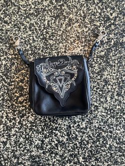 Authentic Harley-Davidson Black Leather Studded Winged Crossbody Purse