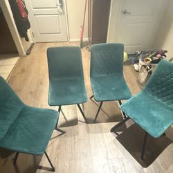 4 Green Velvet Chairs 