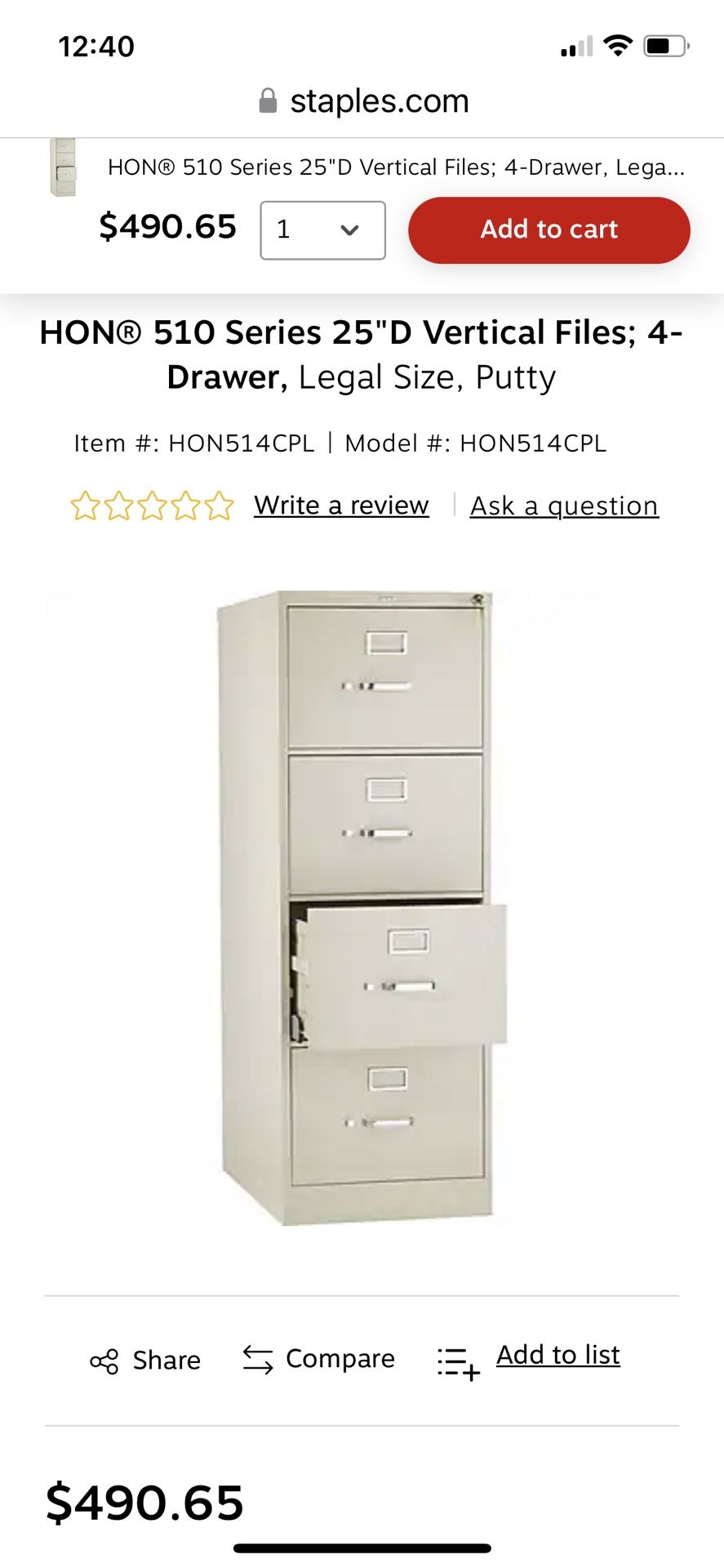 Hon 510 Series 2 Drawer Vertical File Putty Matttroy