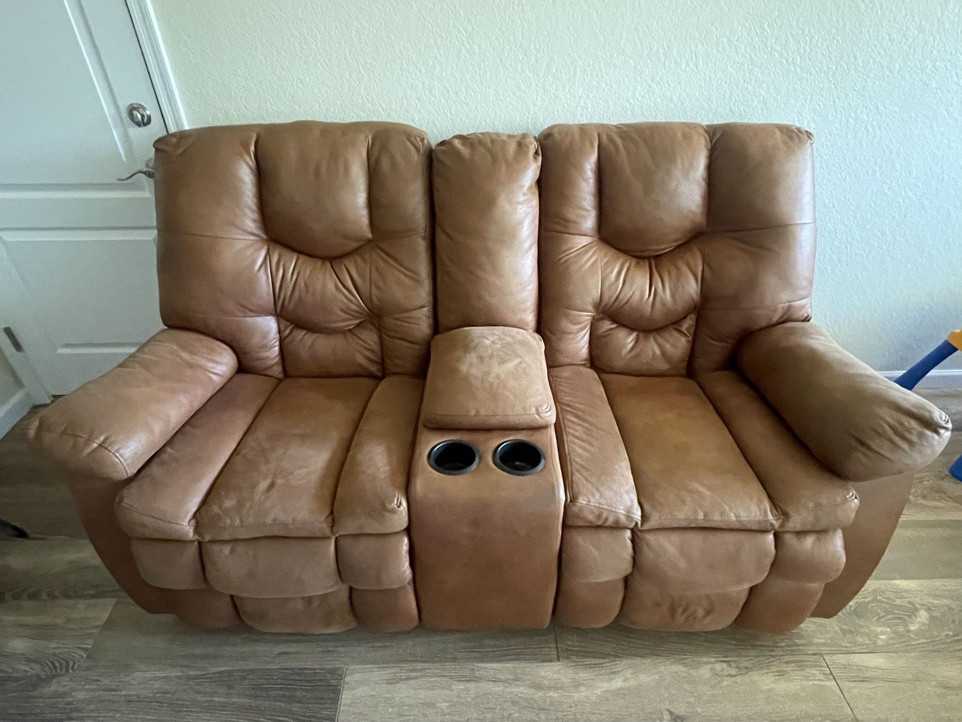 Brown Faux Leather Loveseat