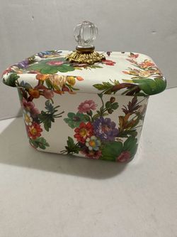 MacKENZIE CHILDS WHITE FLOWER MARKET RECIPE BOX