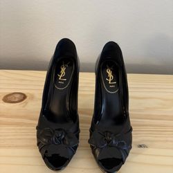 Authentic YSL  Bow Tie Palais Platform Peep Toe High Heels Size 39 (8.5)