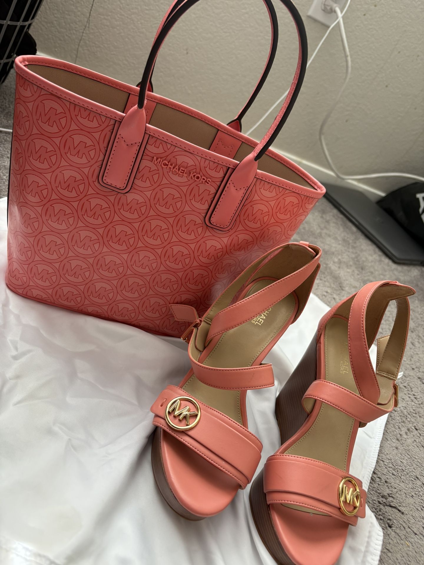 Michael Kors Coral Bag & Heels Set β Authentic, Excellent Condition