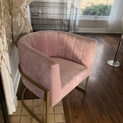 Blush Velvet Accent Chair with Gold Frame