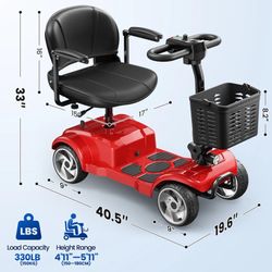 4-WHEEL MOBILITY SCOOTER  Brand-New Factory-Sealed Version  ⚡ 300W Powerful Motor 🔋 24V 12Ah Removable Battery 🛣️ Range: Up to 12.4 Miles 💪 Weight 