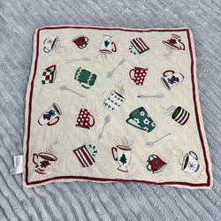 Talbot's 100% Silk Christmas Coffee Mug Bandana Square Scarf 20x20 Does have some staining 
