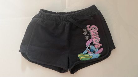 Disney Stitch Girls Black Lounge Shorts Size 10 Cute Surf Up Elastic Wais