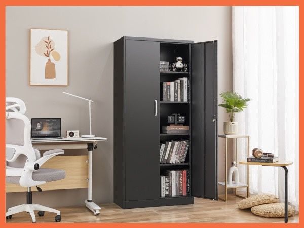 Metal Storage Cabinet with Adjustable Shelves, Pantry Cabinet with 2 Doors, Lockable Garage Storage Cabinet, Tool Cabinet, File Storage Cabinets -71"