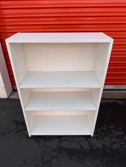 3 shelf white wooden bookcase