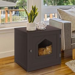 Cat Litter Box Furniture Hidden, Enclosed Cat Litter Box with Vent Holes, Indoor Cat Box Cabinet, Wooden Cat Washroom, End Table, Nightstand 