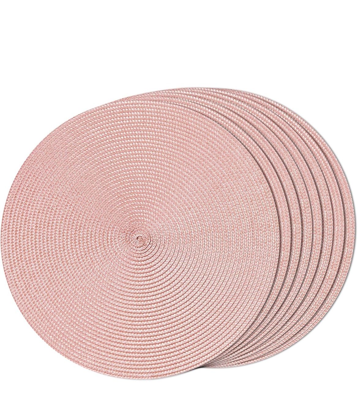 Round Braided Placemats Set of 8 Table Mats for Dining Tables Woven Washable Non-Slip Place mats 15 inch(Peach Pink, 8pcs)