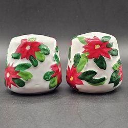 Christmas Hand Painted Poinsettia Salt and Pepper Shakers 