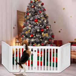 Freestanding Pet Gate for Dogs - 4 Panels Indoor Foldable Dog Fence for Stairs, Hallways, or Doorway