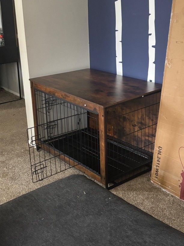 Dog Crate Furniture with Cushion, Wooden Dog Kennel Furniture, 32 Inch Country Brown