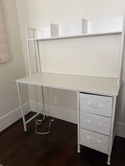 White Desk with Hutch and Drawers
