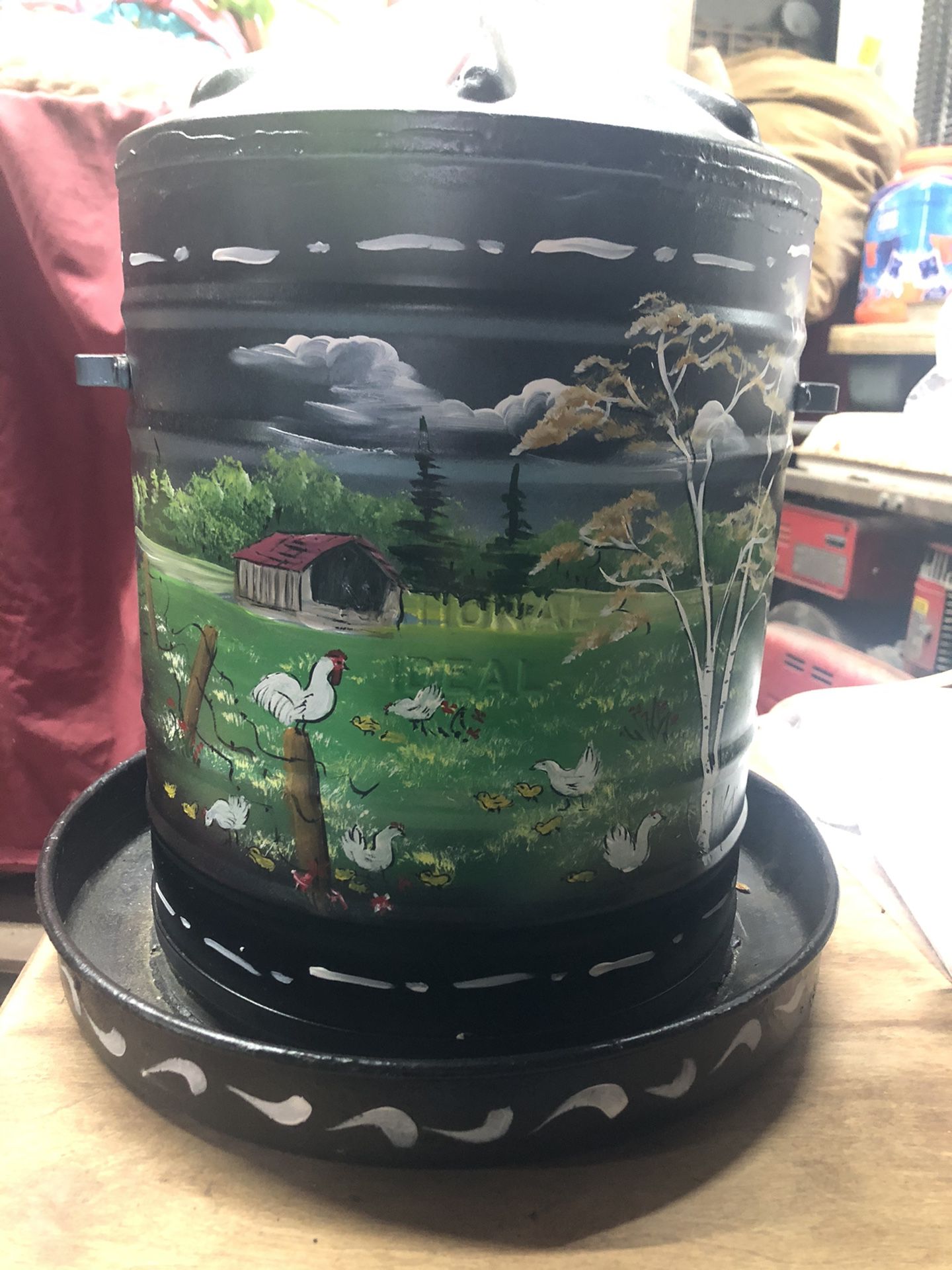 Painted chicken waterer
