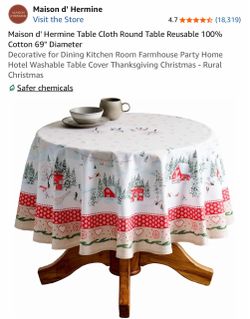 Maison d' Hermine Table Cloth Round Table Reusable 100% Cotton 63" Diameter