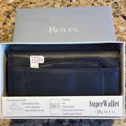 New Rolfs Leather Super Wallet Clutch Organizer,  Key Fob, CC, Ck Bk