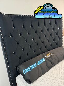Queen luxury black velvet bed frame with mattress