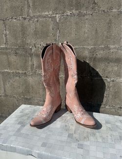 Pink Embroidered Knee-High Western Cowboy Boots