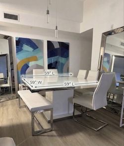 White Gloss Dining Table Set with Chairs and Bench