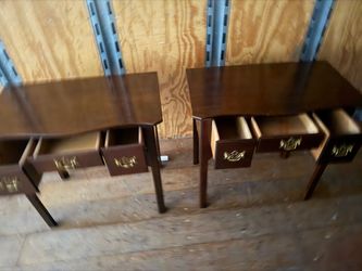 Pair of Wood Nightstands with Brass Handles and Small desk aswell