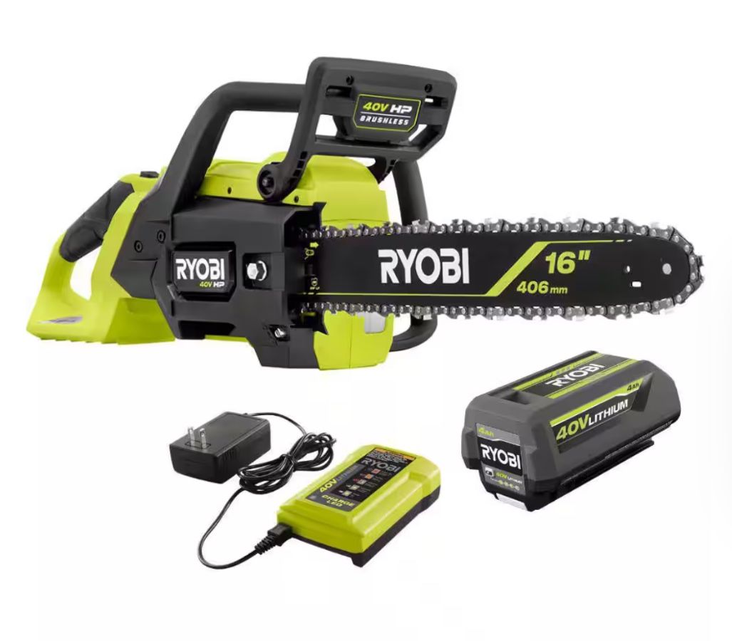 Ryobi 40V HP Brushless 16 in. Battery Chainsaw with 4.0 Ah Battery and Charger