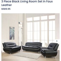 Faux Leather Sofa, Loveseat & Chair