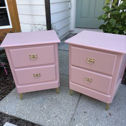 Pair Of Pink & Gold Refinished Nighstands 