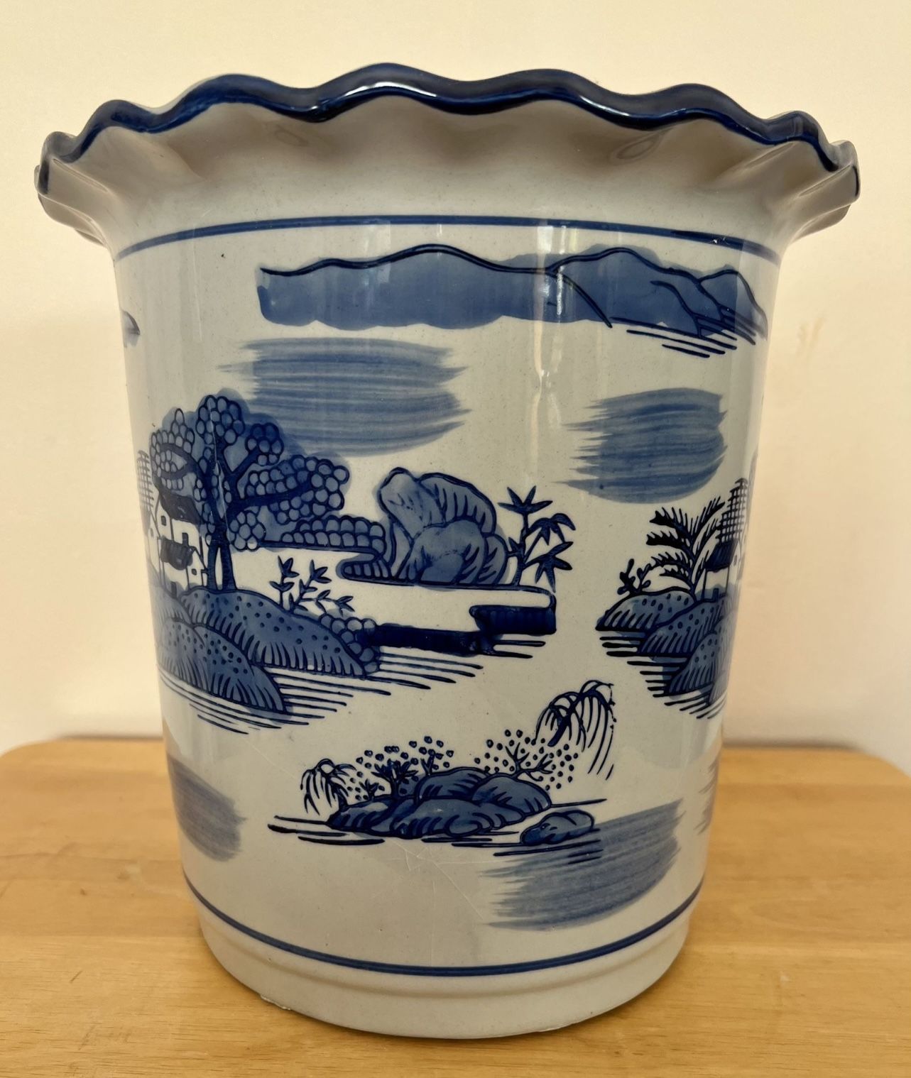 Blue And White Ceramic Flower Pot 10”x10.5”