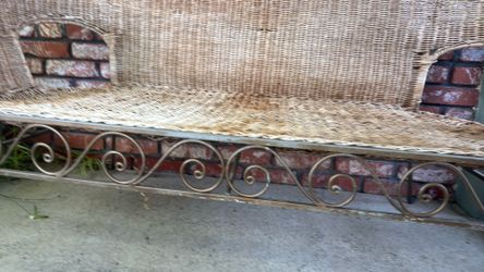 Wicker and Wrought Iron Bench