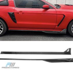 Fits 05-14 Ford Mustang GT500 Style Side Skirt Extension Carbon Fiber Print ABS
