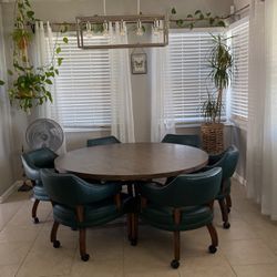 Round Six Lounge Chairs Vintage Dining Table 