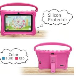 KTablet Case for Kids 7 Inch Kids Tablet Cases for Shock Proof Protective with Portable Convertible Handle Light Weight (Rose red)
