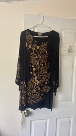 Women’s tunic top, Large , Black with gold beads and thread work