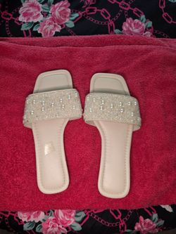 Pearl & Rhinestone Embellished Slide Sandals