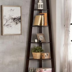 Corner Book Shelf Dark Brown 71inch