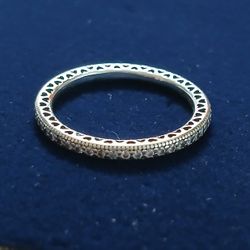 Pandora Sterling Silver Sparkle & Hearts Ring Vintage 