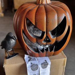 21.5” Tall Light Up And Sound Making Scary Pumpkin Display - Jack-o-lantern 
