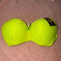 Neon Yellow Lace Bra Size 34B