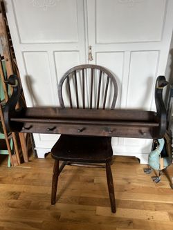 Vintage One Of A Kind Wooden Geese/Swans American Folk Art Coat Rack | Shelf With Pegs 